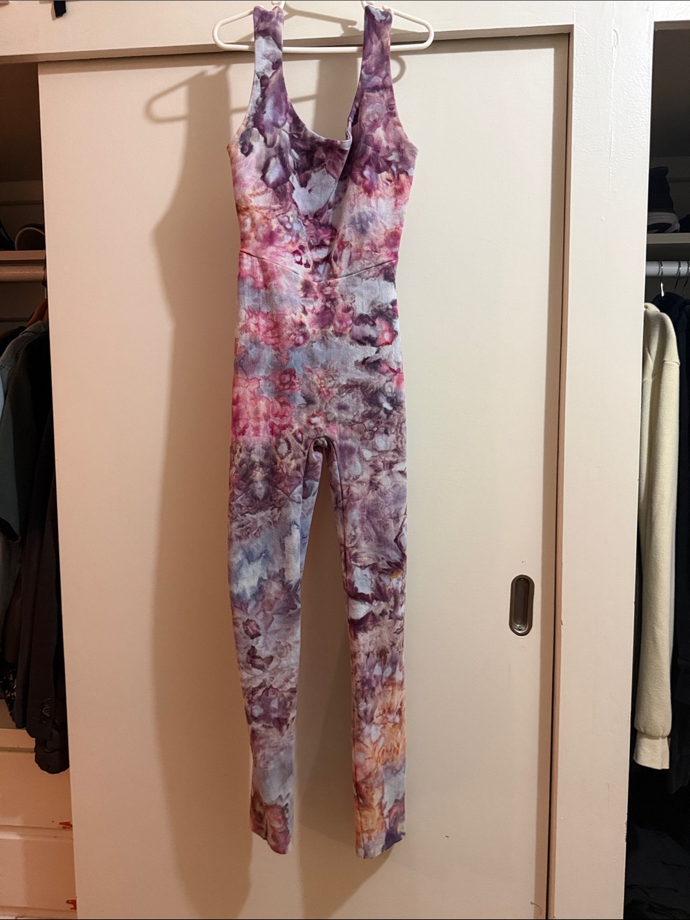Tie-Dye Sleeveless One-Piece Jumpsuit in Purple and Pink